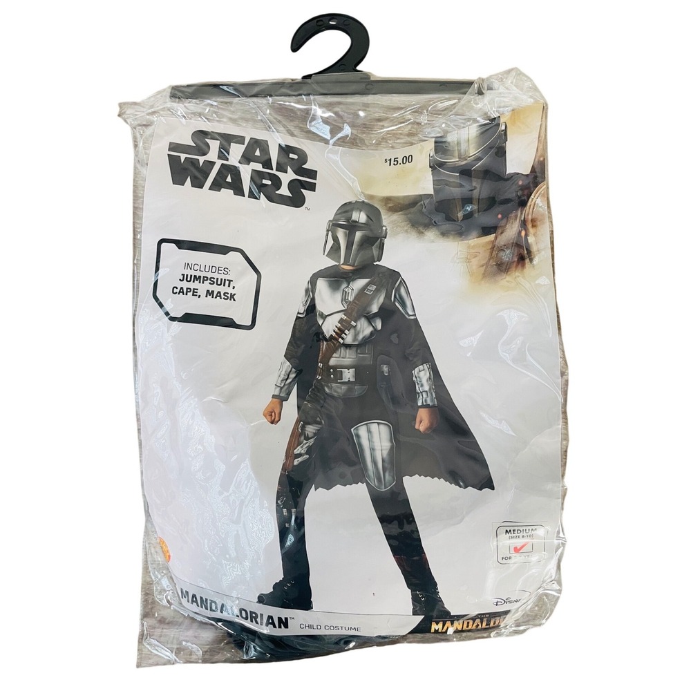 Mandalorian Costume Kids Medium 8-10 Star Wars Jumpsuit Mask Cape Jazwares